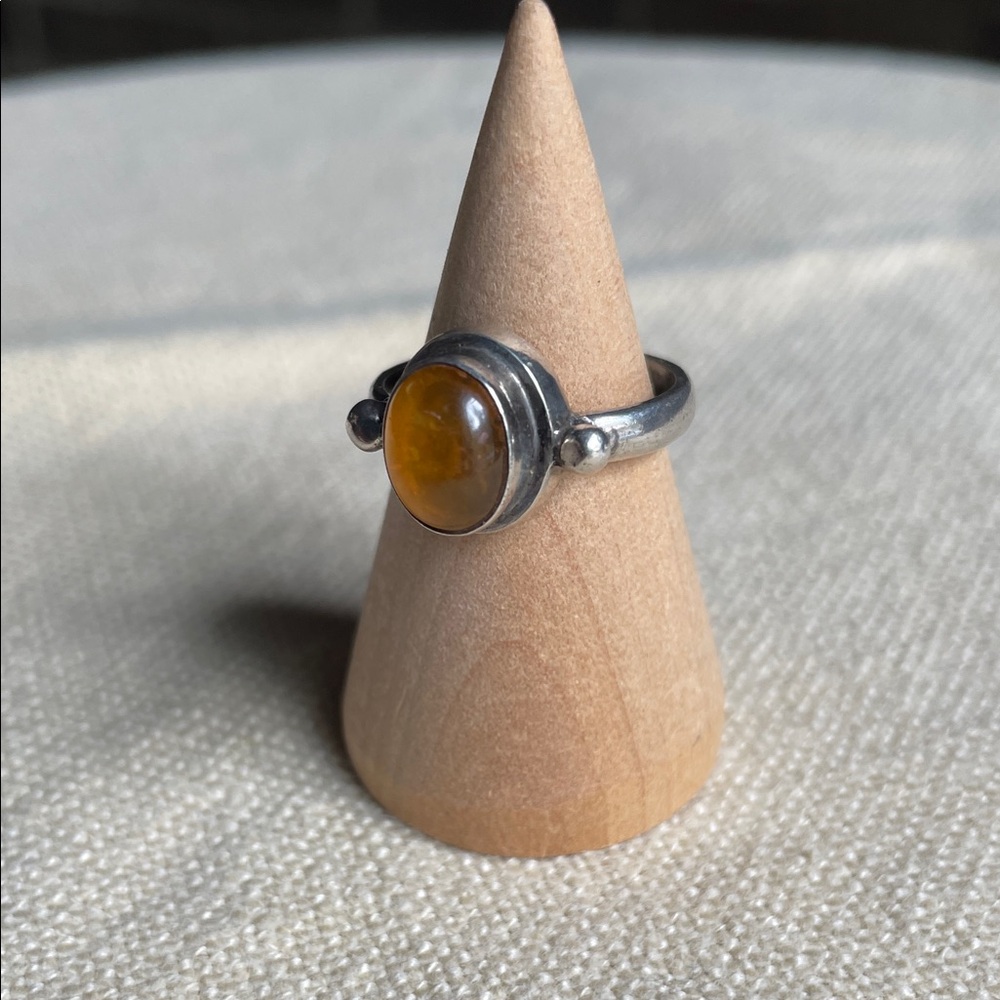 Old Pawn Sterling Silver .925 Baltic Amber Ring Size 5.5